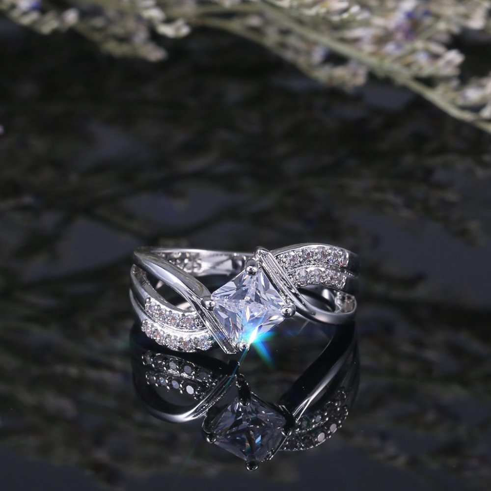 NEW 925 Silver Princess Cut Diamond Wave Ring - Picture 5 of 8